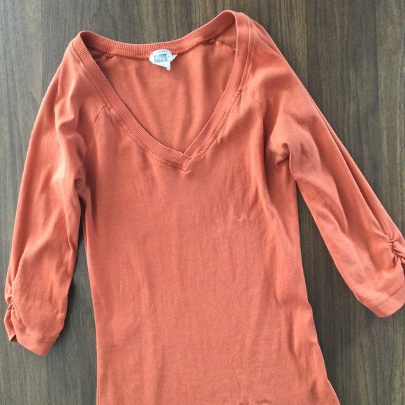 Vibrant Orange V-Neck 3/4 Sleeve T-Shirt - Picture 1 of 5